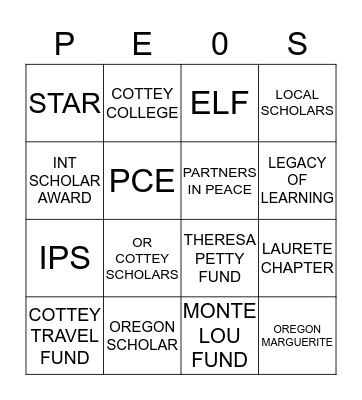 REACH FOR THE STARS Bingo Card