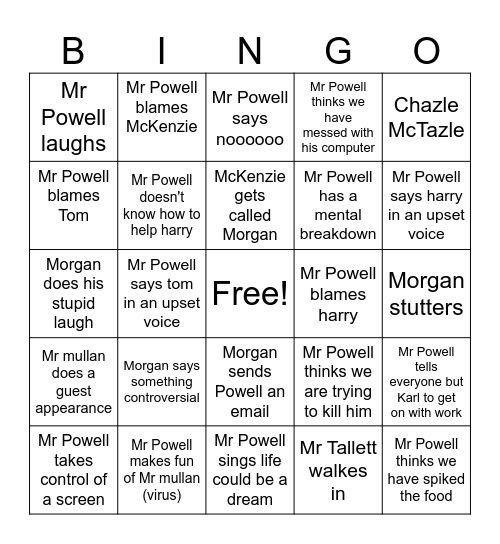 Luke Powell bingo Card