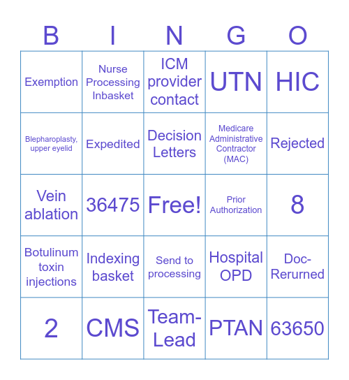 Prior Authorization Bingo Card