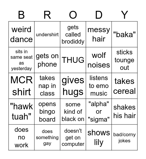 Brodiddy my Boo Bingo Card