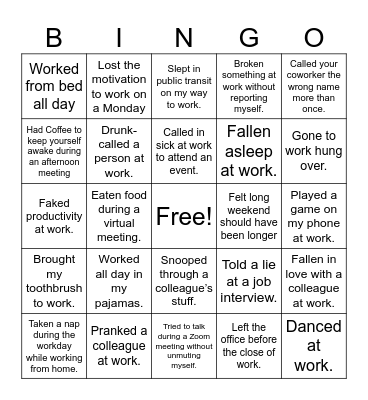 Never Have I Ever Bingo Card