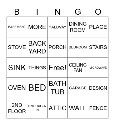 HON ASL 2 House and Home (some kitchen and More) Bingo Card