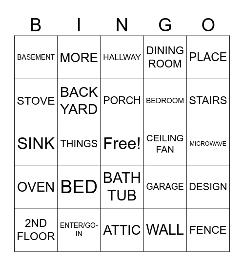 HON ASL 2 House and Home (some kitchen and More) Bingo Card