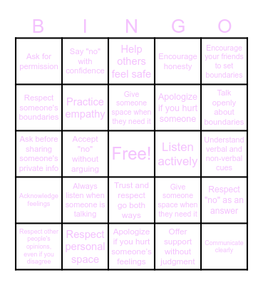 Consent and Respect Bingo Card