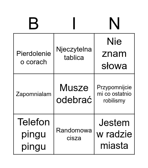 Majewska bingo Card