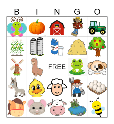 Farm Animals Bingo Card