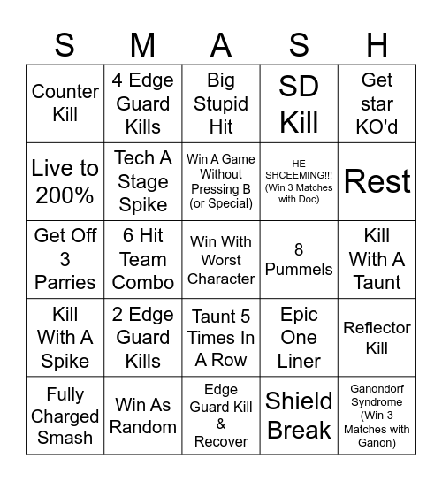 Smash Bros. Bingo Card