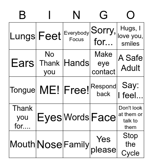 Listening Bingo  Bingo Card