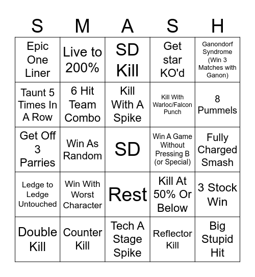 Smash Bros. Bingo Card