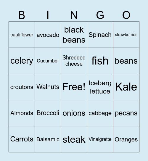 Salad Bingo Card