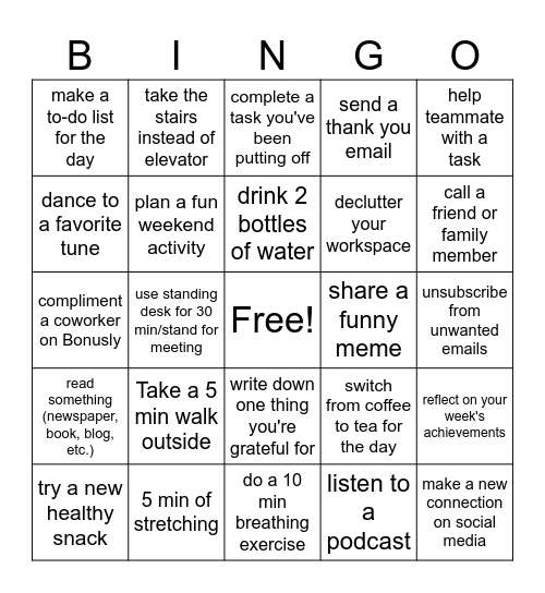 Align1 Wellness Bingo Card