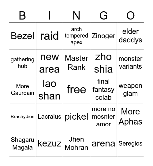 Monster hunter wilds Bingo Card