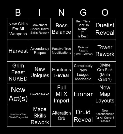 Yami's POE2 0.2.0 Bingo Card