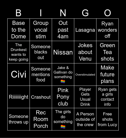 The Crew's Night on Chip & Allen Bingo Card