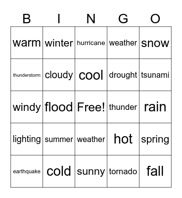 Weather Terms Bingo Card