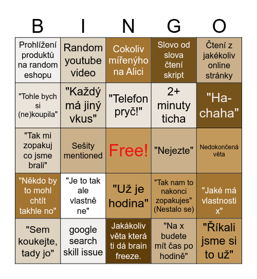 Turková Bingo Card