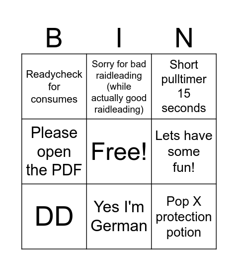 Nexro Raidlead Bingo Card