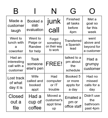 OFFICE Bingo Card