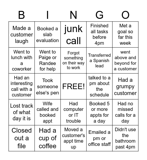OFFICE Bingo Card