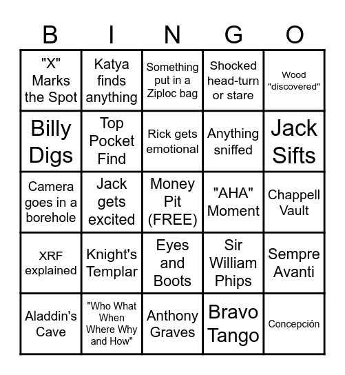 Curse of Oak Island Bingo Card