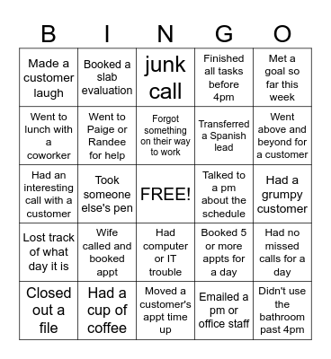 OFFICE Bingo Card
