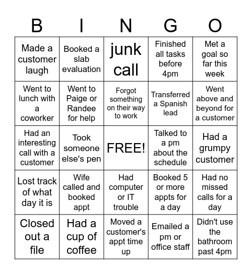 OFFICE Bingo Card