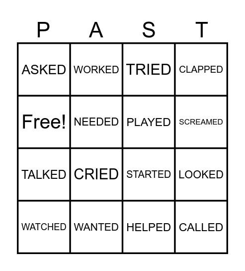 PAST SIMPLE REGULAR! Bingo Card