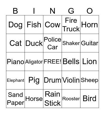Sensory Sound Bingo Card