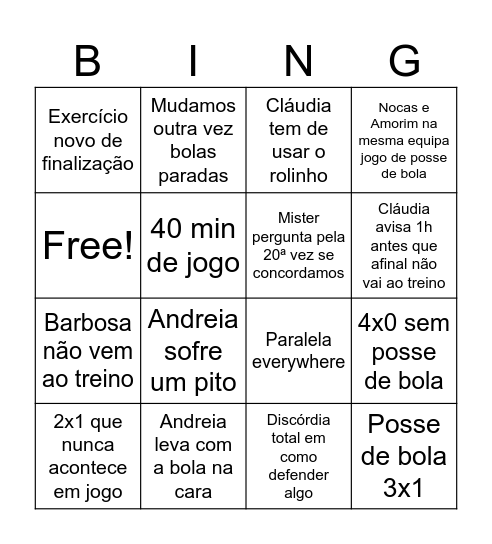 Bingo do Treino Bingo Card