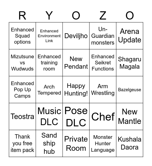 MH Wilds Title Update 1 Bingo Card