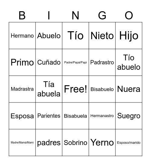 FAMILIA Bingo Card