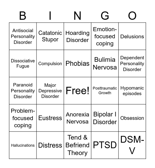 Unit 12 (Textbook) Bingo Card