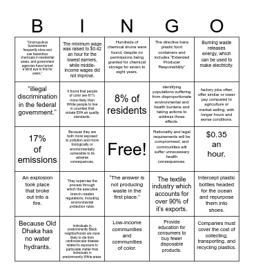 Environmental Justice Bingo Card