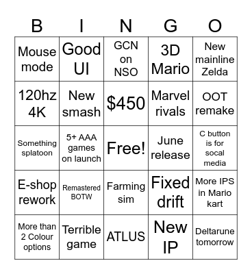 Switch 2 Direct Bingo Card