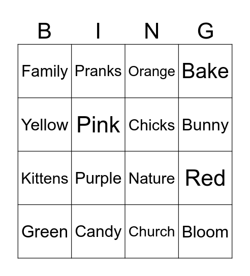 Spring Bingo Card