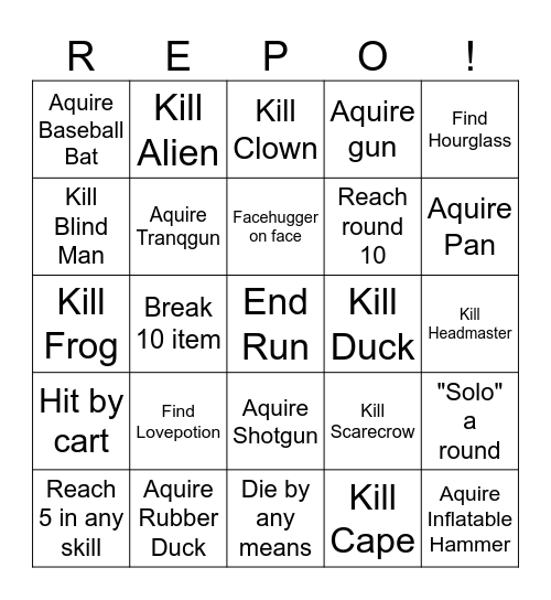 R.E.P.O. Bingo Card