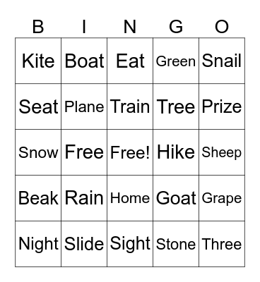 Long Vowel Bingo Card