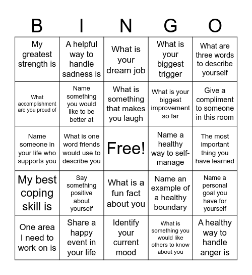 Treatment Bingo Card