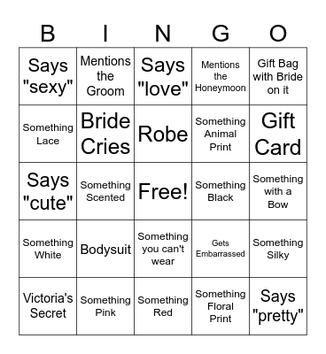 Bachelorette Bingo Card