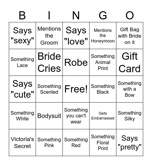 Bachelorette Bingo Card