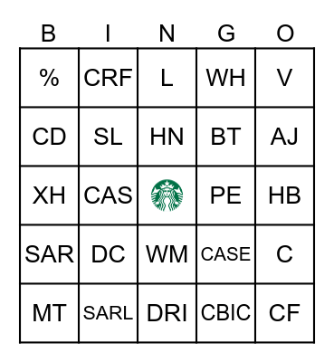 Starbucks Code Bingo Card