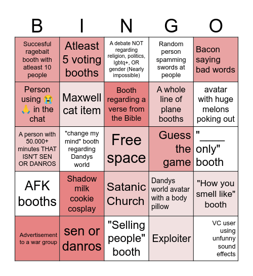 Booth game Bingo! Bingo Card