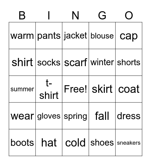 t-shirt Bingo Card