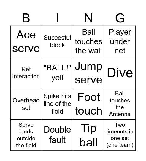 Volleyball bingo Card
