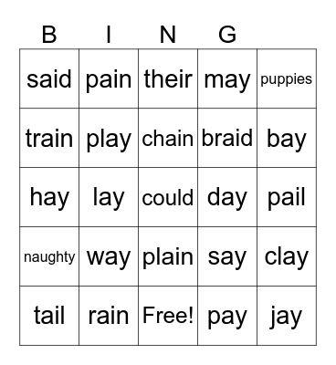 sight words Bingo Card