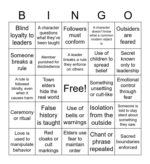 Cult BINGO Card
