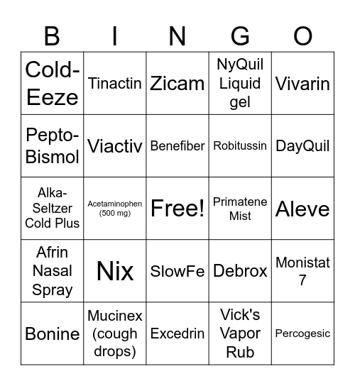 Walmart Pharmacy Bingo Card