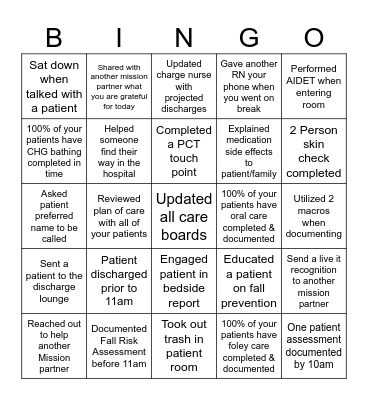 Nurse Bingo Day Shift Bingo Card