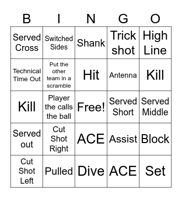 Beach Volleyball Bingo Card