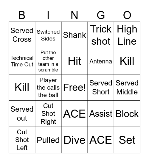 Beach Volleyball Bingo Card
